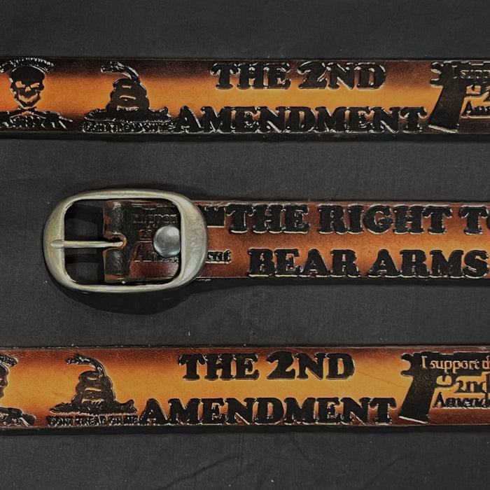 Belt 2nd Amendment Scene: Complete your outfit with this rustic leather snap belt with tarnished brass buckle or stainless st