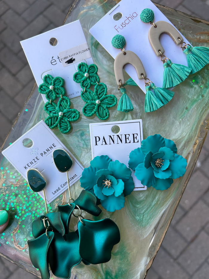 Green derby earrings