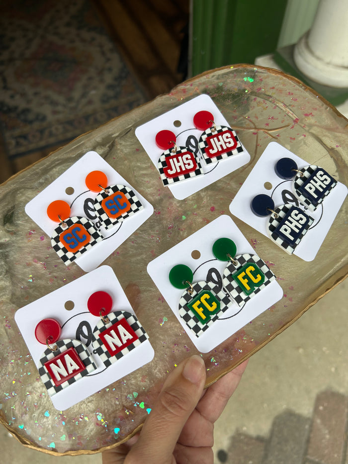 Checkerboard local school earrings