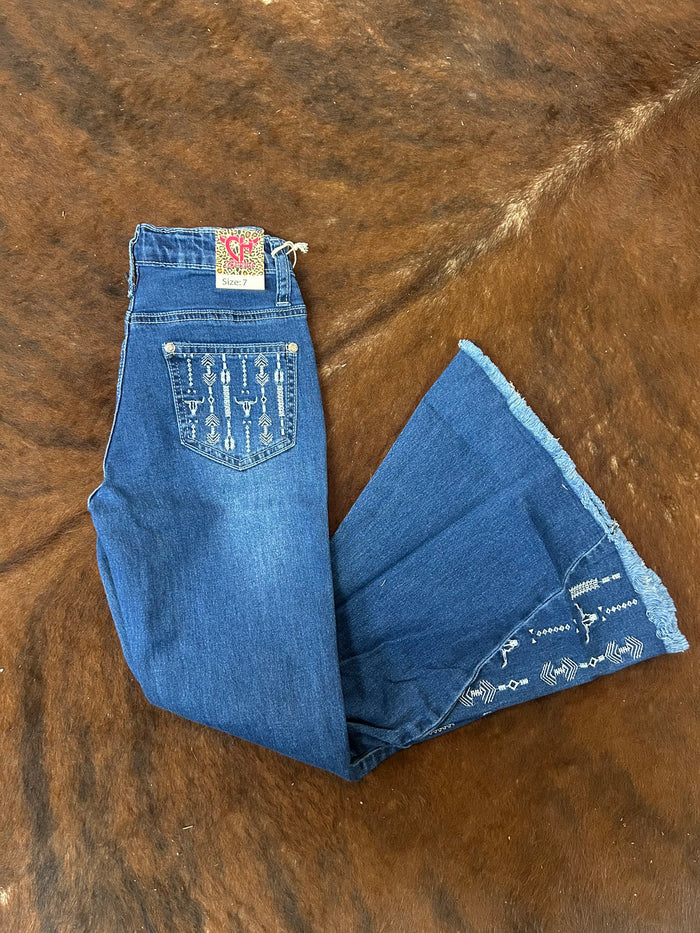 Cowgirl Hardware Skull Aztec Flare Leg Jean