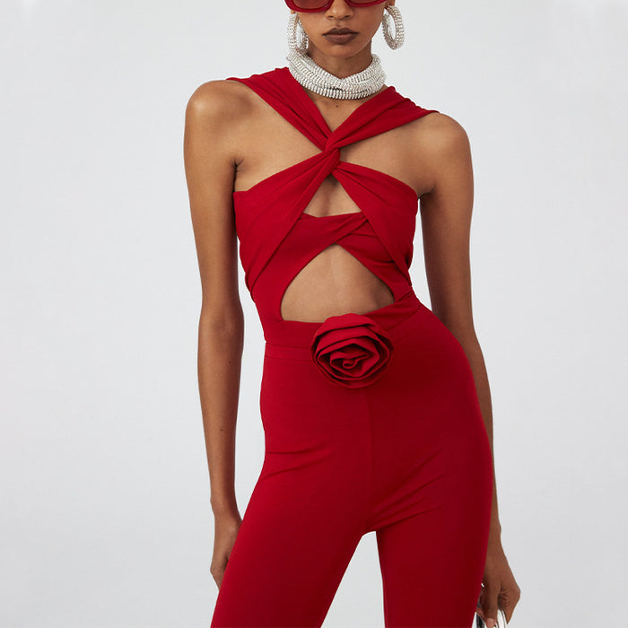 cut-out rose detail bodysuit with flared pants – SCARLETT