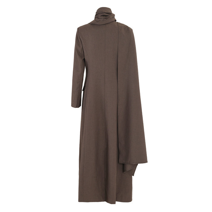 draped scarf-detail tailored long coat – VELORA