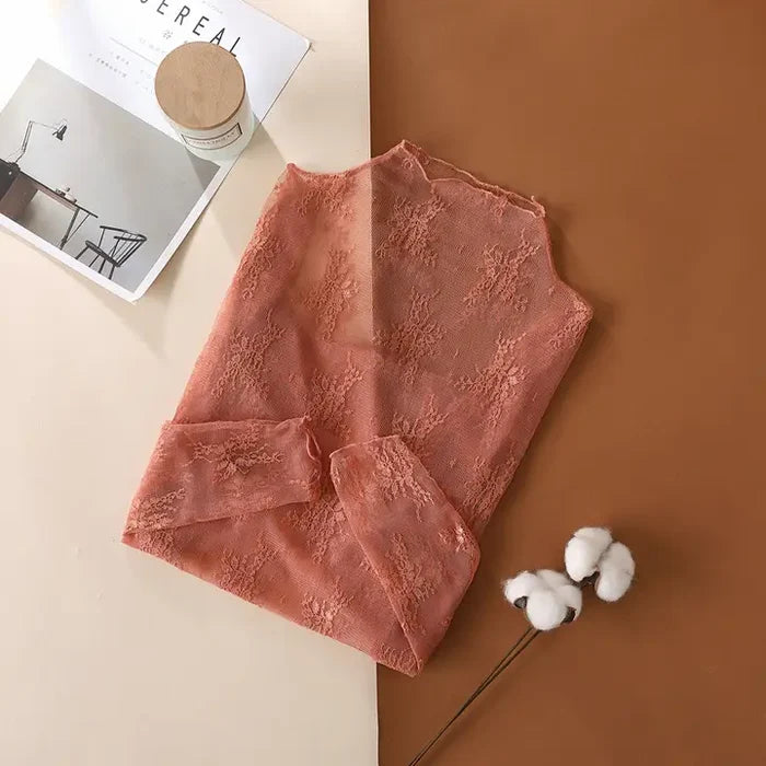Floral Layering Mesh Top - Caramel