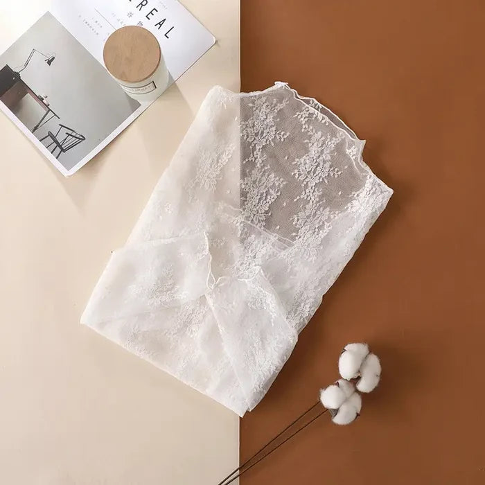 Floral Layering Mesh Top - White
