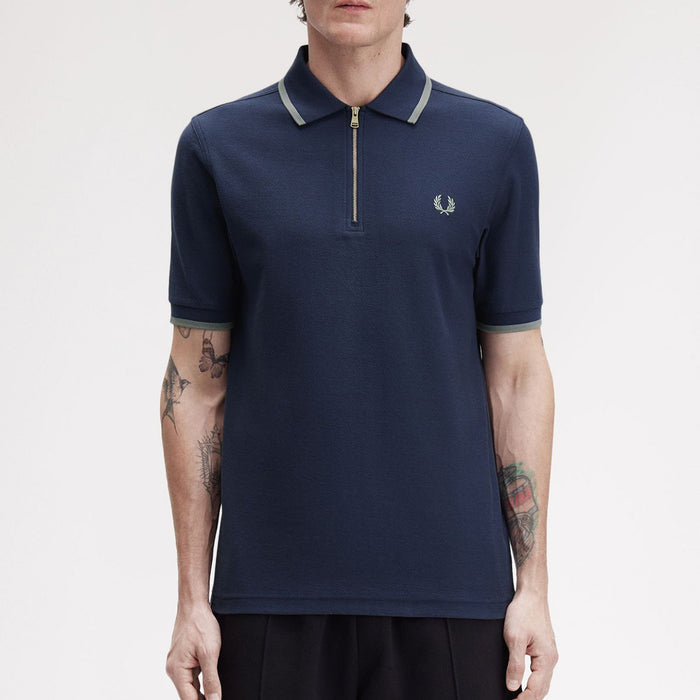 Fred Perry - Crepe Pique Zip Polo in Dark Airforce - Nigel Clare