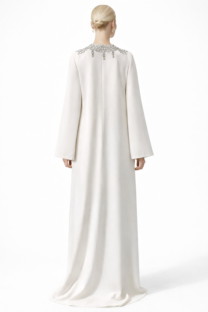 high-neck embellished kaftan maxi dress with flared sleeves – PEARL