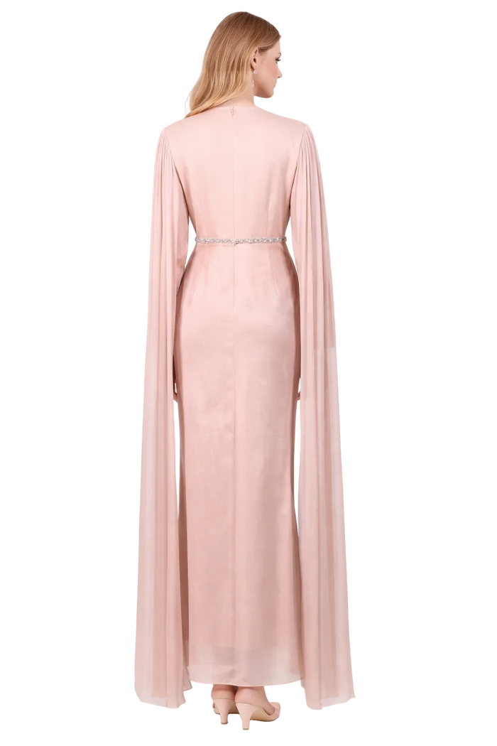high-neck pleated maxi dress with cape sleeves – ROSALINE