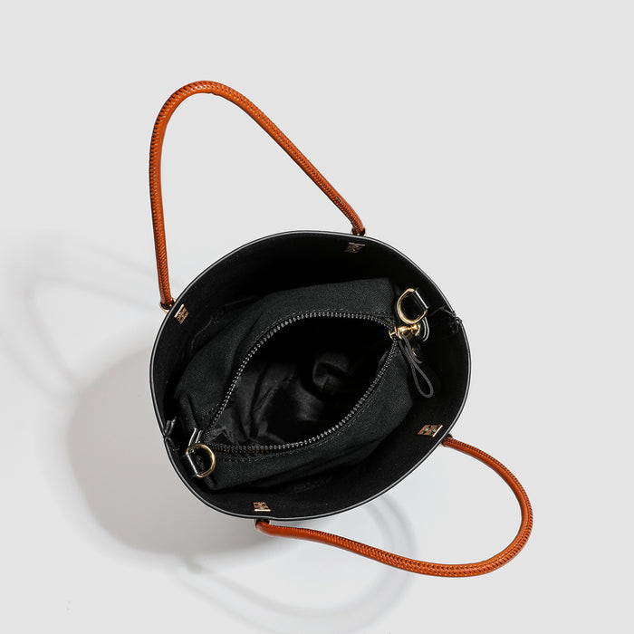 Minimalist Black Bucket Tote Bag - Handbag