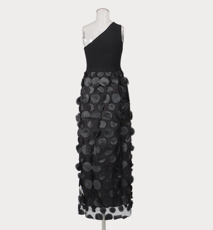 one-shoulder floral appliqué evening dress – BLORM