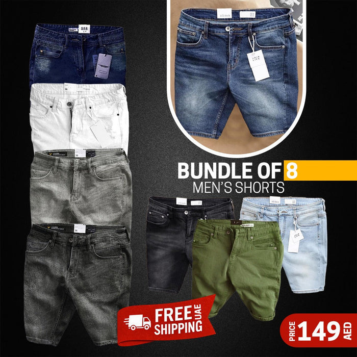 Pack of 8 Men's SLIM FIT DENIM SHORTS