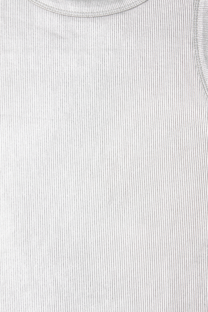 Close up detail of the metallic silver ribbed fabric on the Silver Ribbed Tank Top.