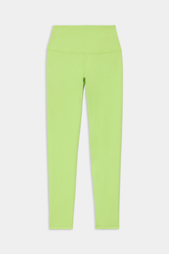 The SPLITS59 Sprint High Waist Rigor 7/8 Leggings in Limeade, crafted from signature Rigor fabric and shown flat on a white backdrop, are the perfect blend of style and comfort for your workout.