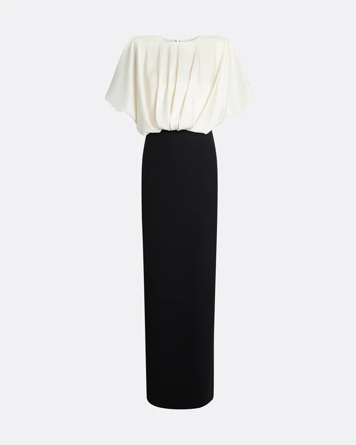 two-tone column gown with pleated blouson top – OPHELIA-1