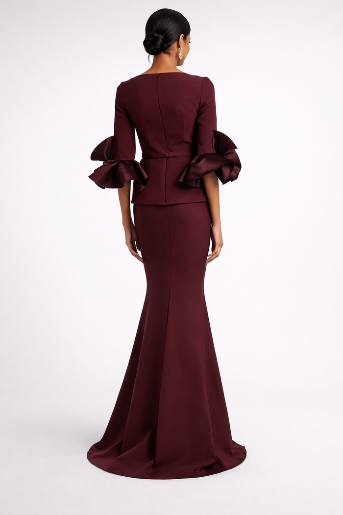 v-neck peplum mermaid dress with ruffle sleeves – RUBINA