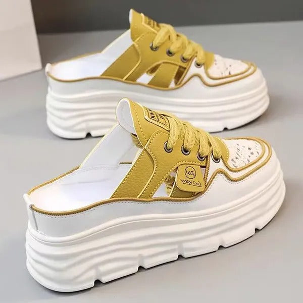 White Platform Casual Wear Thick Sole Mules Sneakers