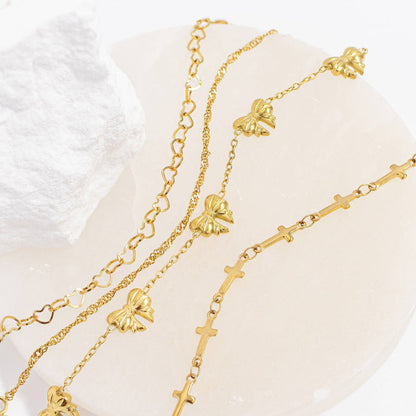18K Gold PVD Stainless Steel Linked Heart Chain Bracelet