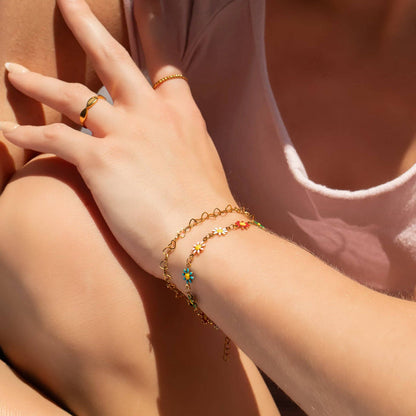 18K Gold PVD Stainless Steel Linked Heart Chain Bracelet
