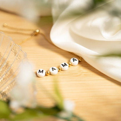 18K Gold PVD Stainless Steel "Mama" Beaded Charm Bracelet