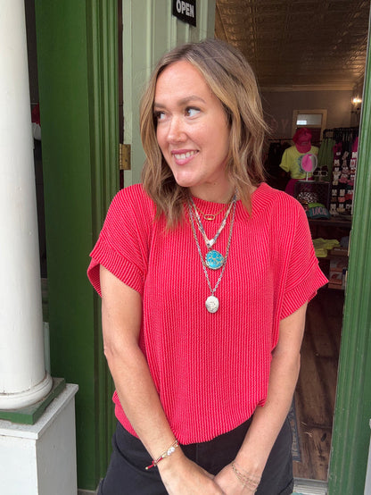3 COLORS! Raised Rib Cap Sleeve Top