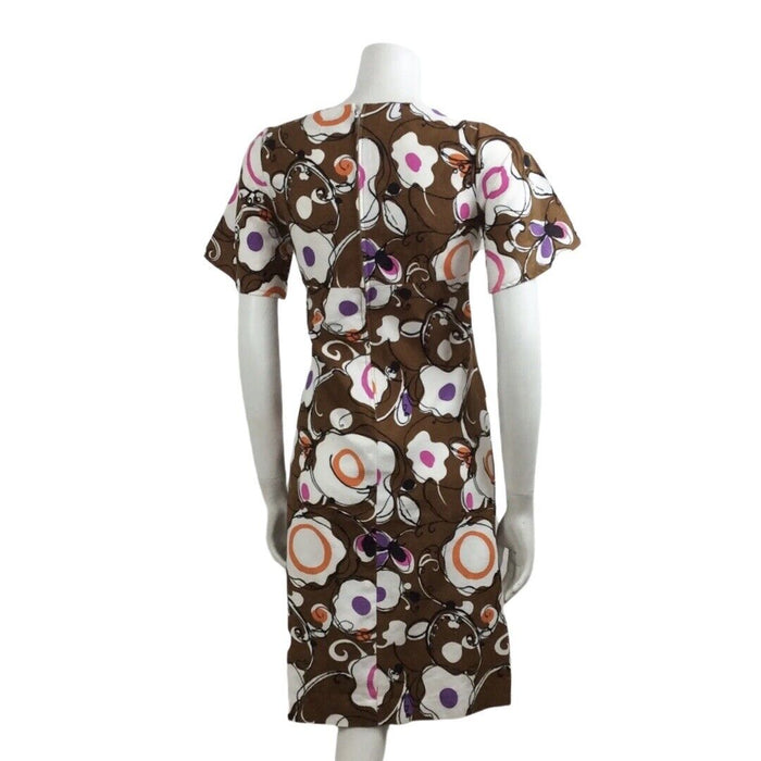 60S VINTAGE PSYCHEDELIC BROWN PURPLE PINK ORANGE DRESS 10 12