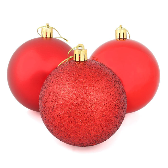 9 x 8cm Christmas Tree Baubles Matte Glitter Mirrored Styles Red