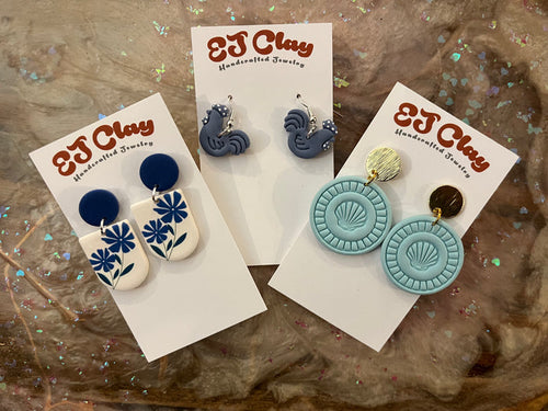Blue ej clay earrings