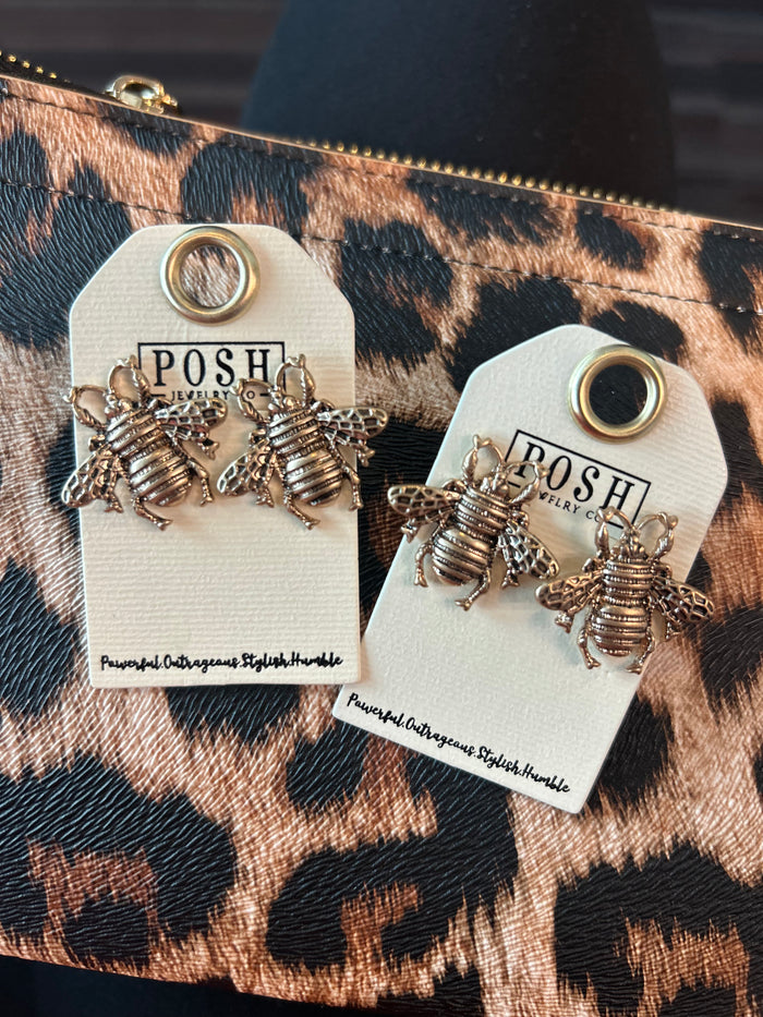 Gold bee earrings
