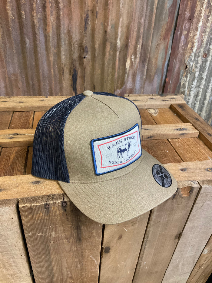 Hooey RANK STOCK High Profile Snapback Trucker Hat Tan Navy