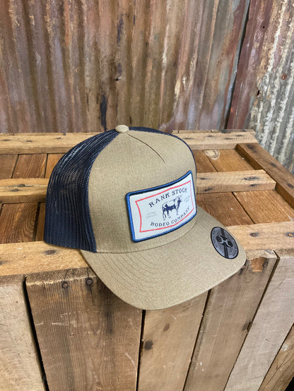 Hooey RANK STOCK High Profile Snapback Trucker Hat Tan Navy