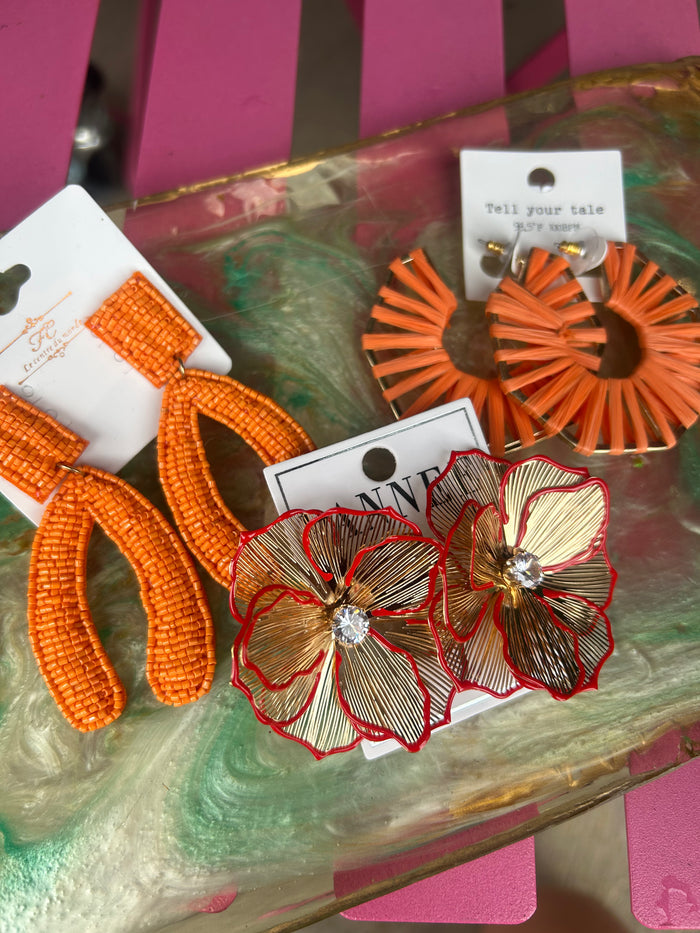 Orange/red derby earrings