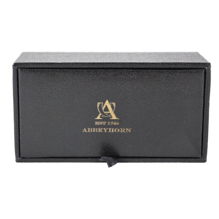 A pair of black rectangular oxhorn cufflinks with a rhodium finish and a swivel barrel design.