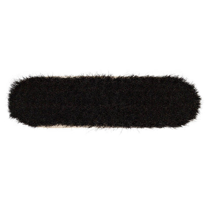 A handcrafted shoe polishing brush with a black and white oxhorn handle and dark bristles, presented on a plain background.