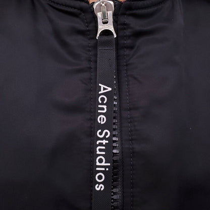 ACNE STUDIOS BLACK OVERSIZED LONG BOMBER JACKET WITH BURGUNDY INTERIOR - SIZE 32