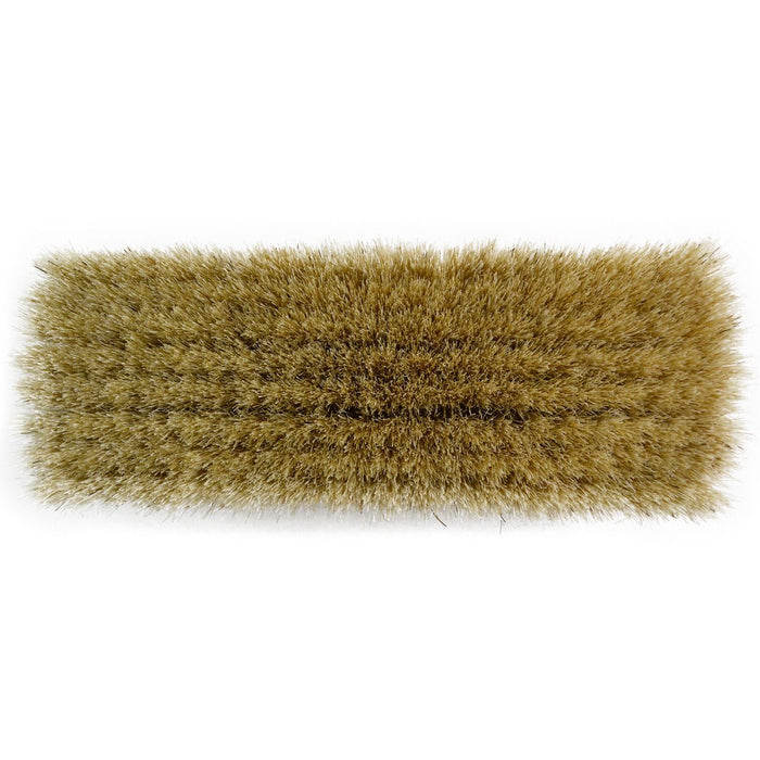 A wooden shoe shine brush with horsehair bristles, one with the brand 'AFPOS' visible on the top.