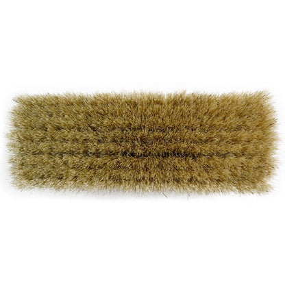 A wooden shoe shine brush with horsehair bristles, one with the brand 'AFPOS' visible on the top.