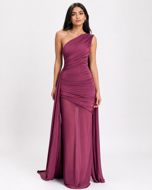 Amethyst One-Shoulder Draped Gown - Radiance