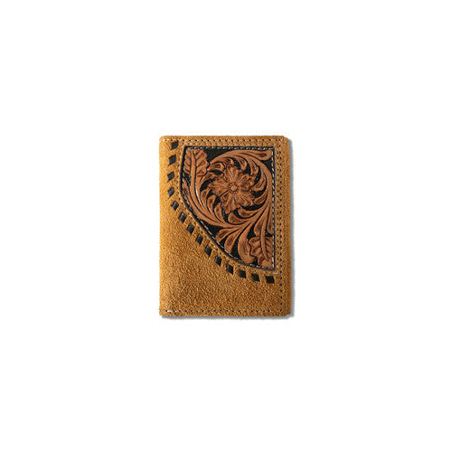 Ariat Tan Trifold Tooled Overlay Wallet