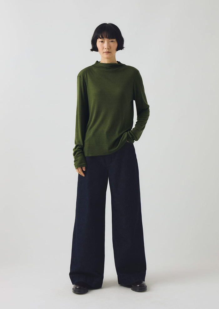Aster High Neck Wool Lyocell Tee | Artichoke