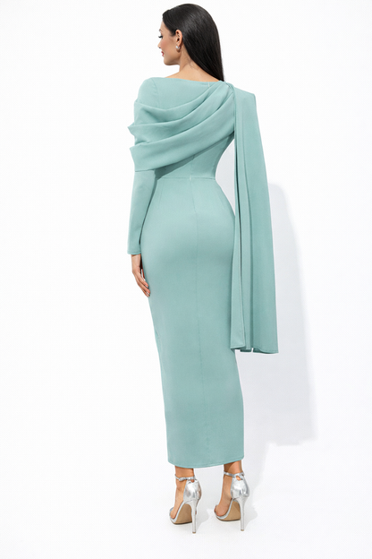 Asymmetric button-front midi dress with long sleeves – SEREN