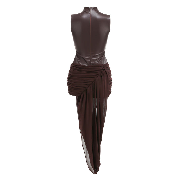 Asymmetric Draped High-Neck Maxi Dress - Eclipse