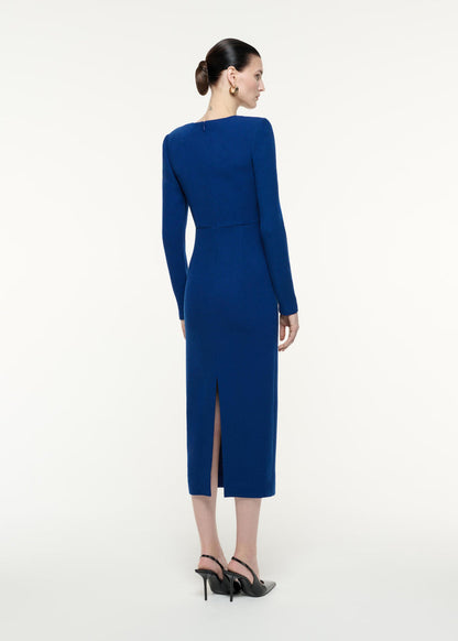 asymmetric long-sleeve midi dress – SAPPHIRE