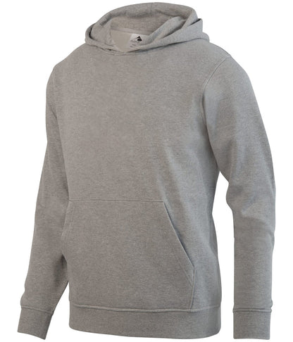 Heather grey hooded sweatshirt with a front kangaroo pocket and ribbed cuffs and hem.