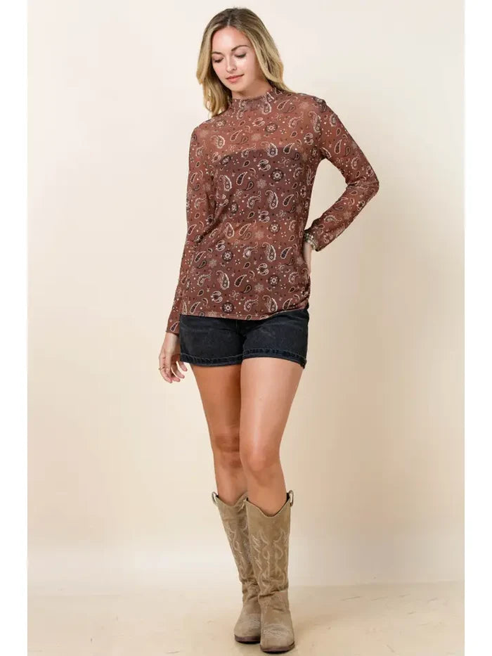 Avery Bandana Print Semi Sheer Mesh Top