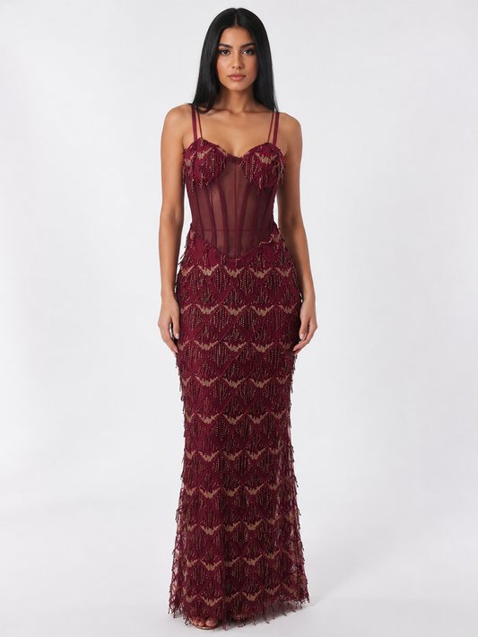 Beaded Mesh Mermaid Evening Dress - Glamour