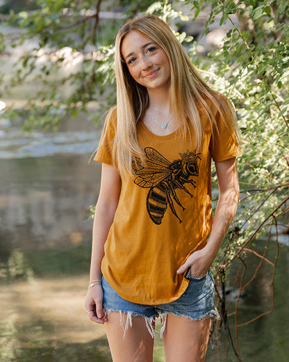 BEE - Women's 100% Organic Cotton Tee - Gold