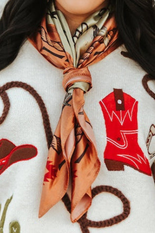 Beige Western Cattle Brand Printed Wild Rag