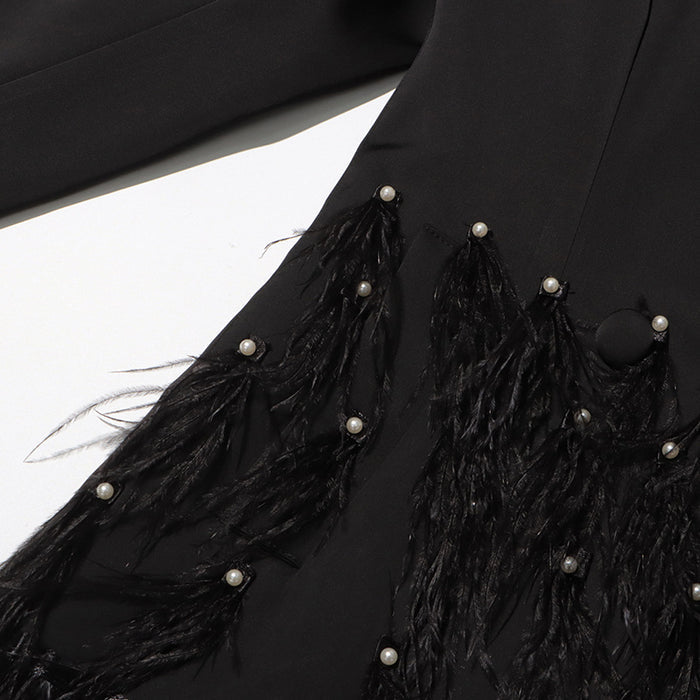 belted blazer dress with feathered skirt – BORAYLA