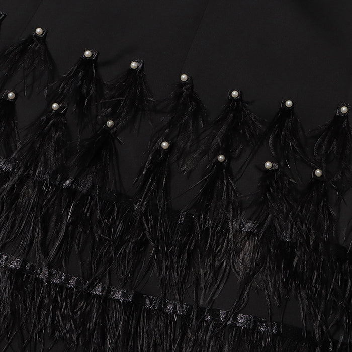 belted blazer dress with feathered skirt – BORAYLA