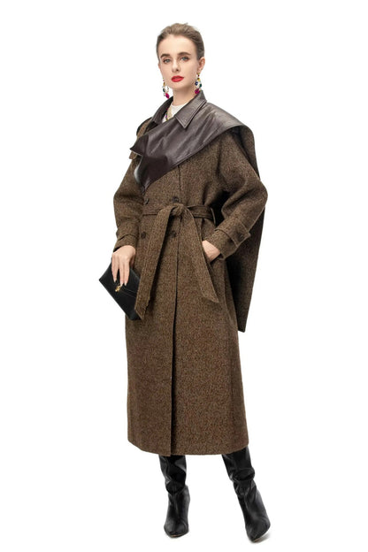 belted wool blend long coat with classic lapel – BRUNELLA