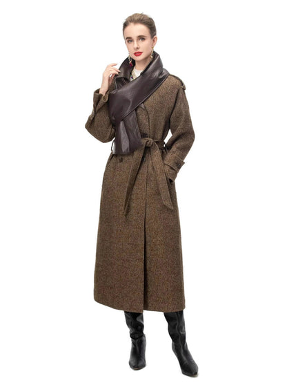 belted wool blend long coat with classic lapel – BRUNELLA